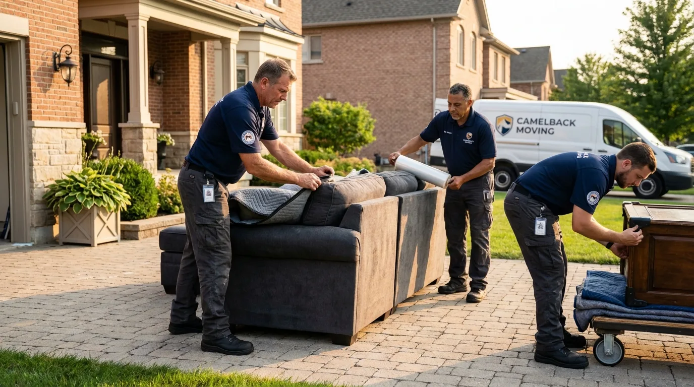 Large estate moving crew wrapping furniture in Jersey Shore, PA